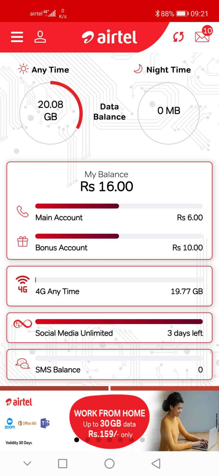 which airtel tariff give bonus and 37mb data